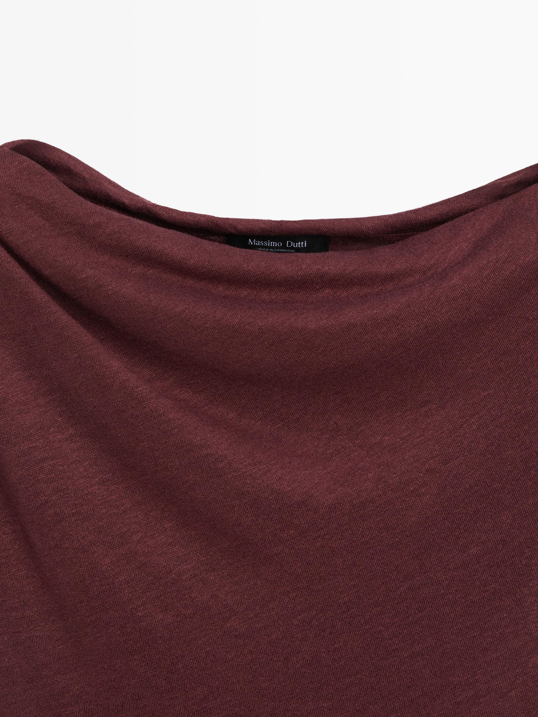 Top asymétrique drapé en lin mélangé